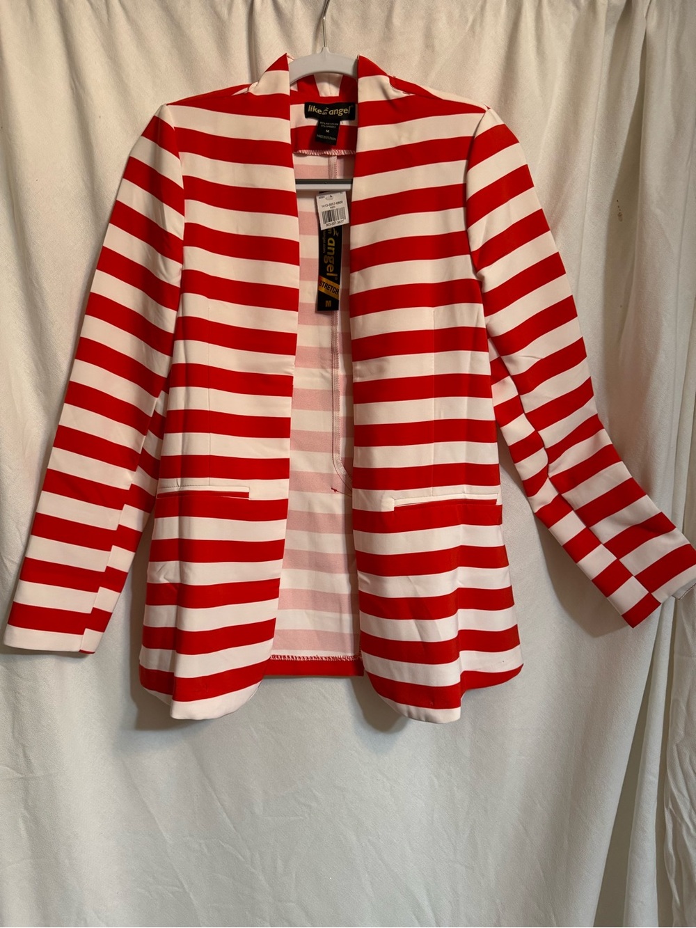 like an angel Red and White Striped Open Front Blazer